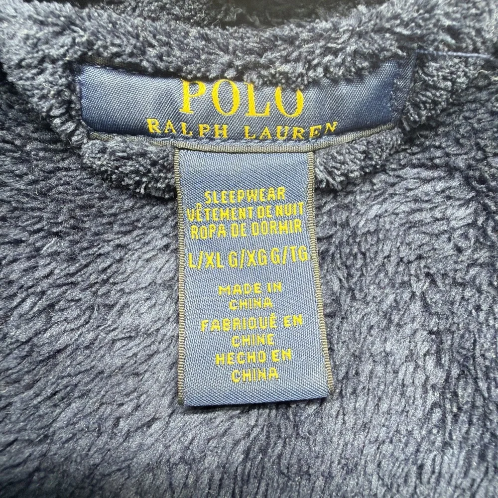 Polo Ralph Lauren Fleece Robe Navy Blue Plush Sleepwear‎ Mens Large